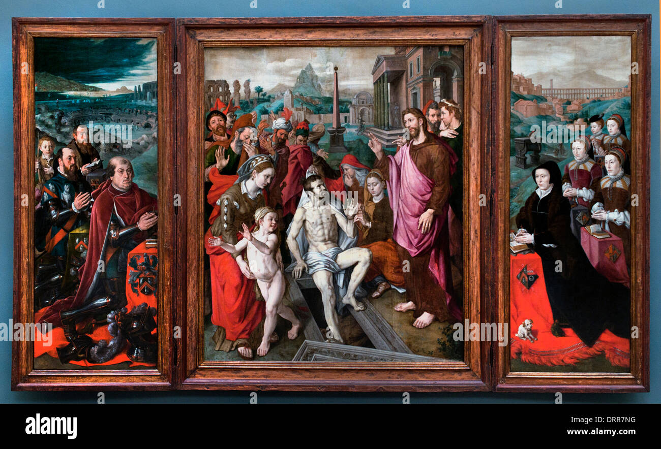 Jan Cornelisz. Vermeyen 1504 – 1559 Triptychon der Familie Micault. 1539-1559 Niederlande Niederlande Stockfoto Jan Cornelisz. Vermeyen 1504 – 1559 Triptychon der Familie Micault. 1539-1559 Niederlande Niederlande Stockfoto