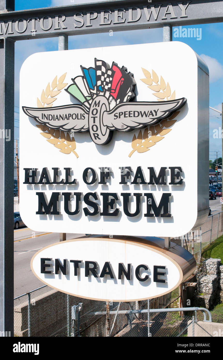 USA, Indiana, Speedway: Eintritt in die Indianapolis Motor Speedway Hall of Fame Museum. Stockfoto