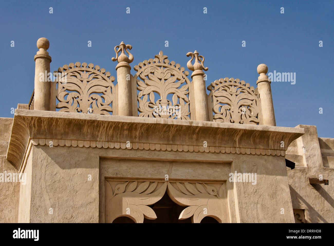 Architektonisches Detail am Gebäude im Bastakia Viertel des alten Dubai, Vereinigte Arabische Emirate Stockfoto