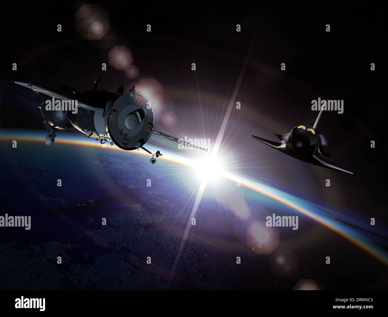 Raumschiffe auf der Umlaufbahn Stockfoto