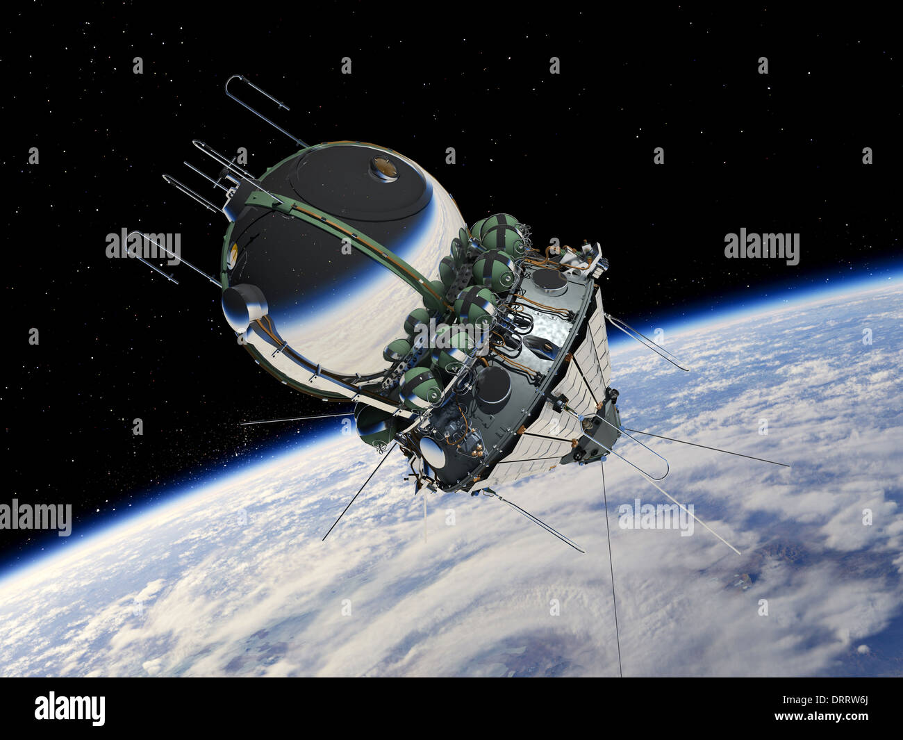 Raumschiff in der Erdumlaufbahn Stockfoto