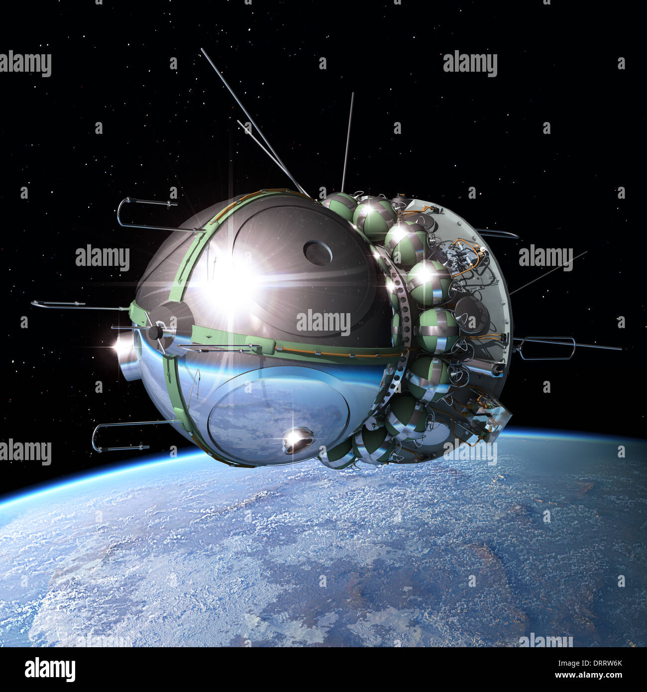 Raumschiff in der Erdumlaufbahn Stockfoto