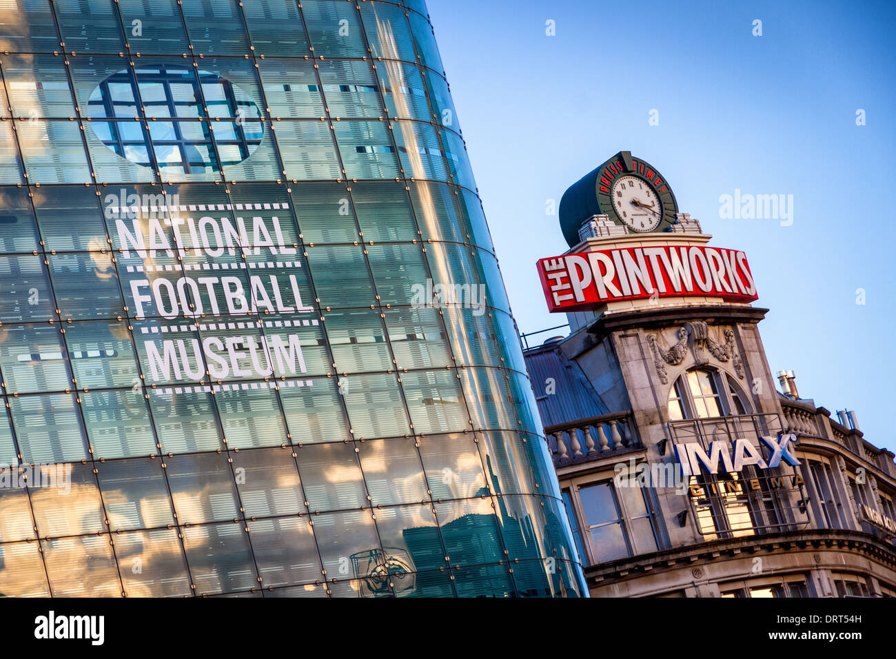 Die Printworks und das Urbis National Football Museum in Manchester Stockfoto