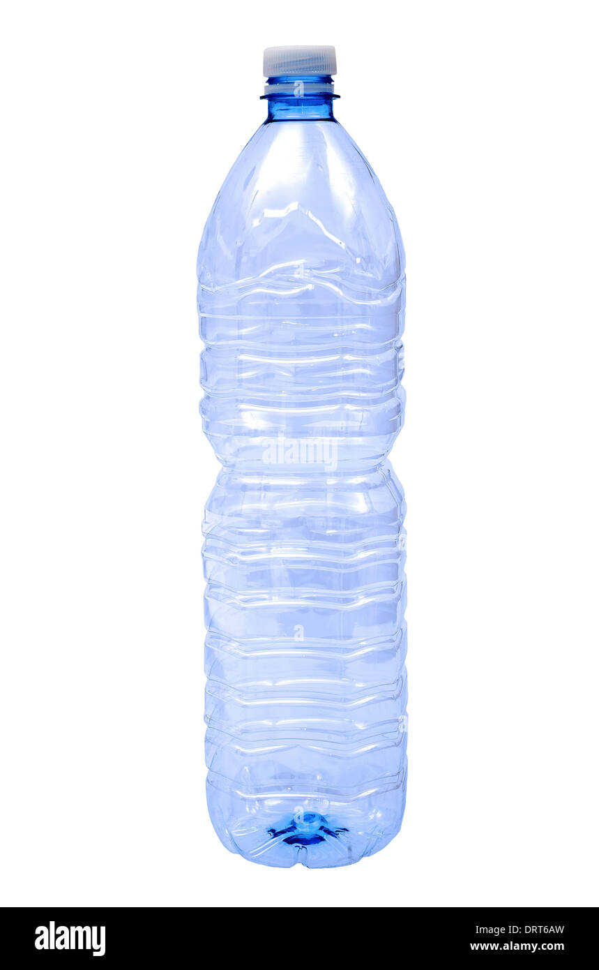 Flasche Wasser isoliert auf weiss Stockfoto