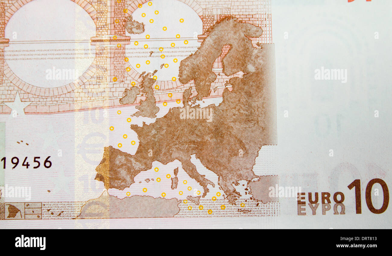 Details der 10-Euro-Schein hautnah. Stockfoto