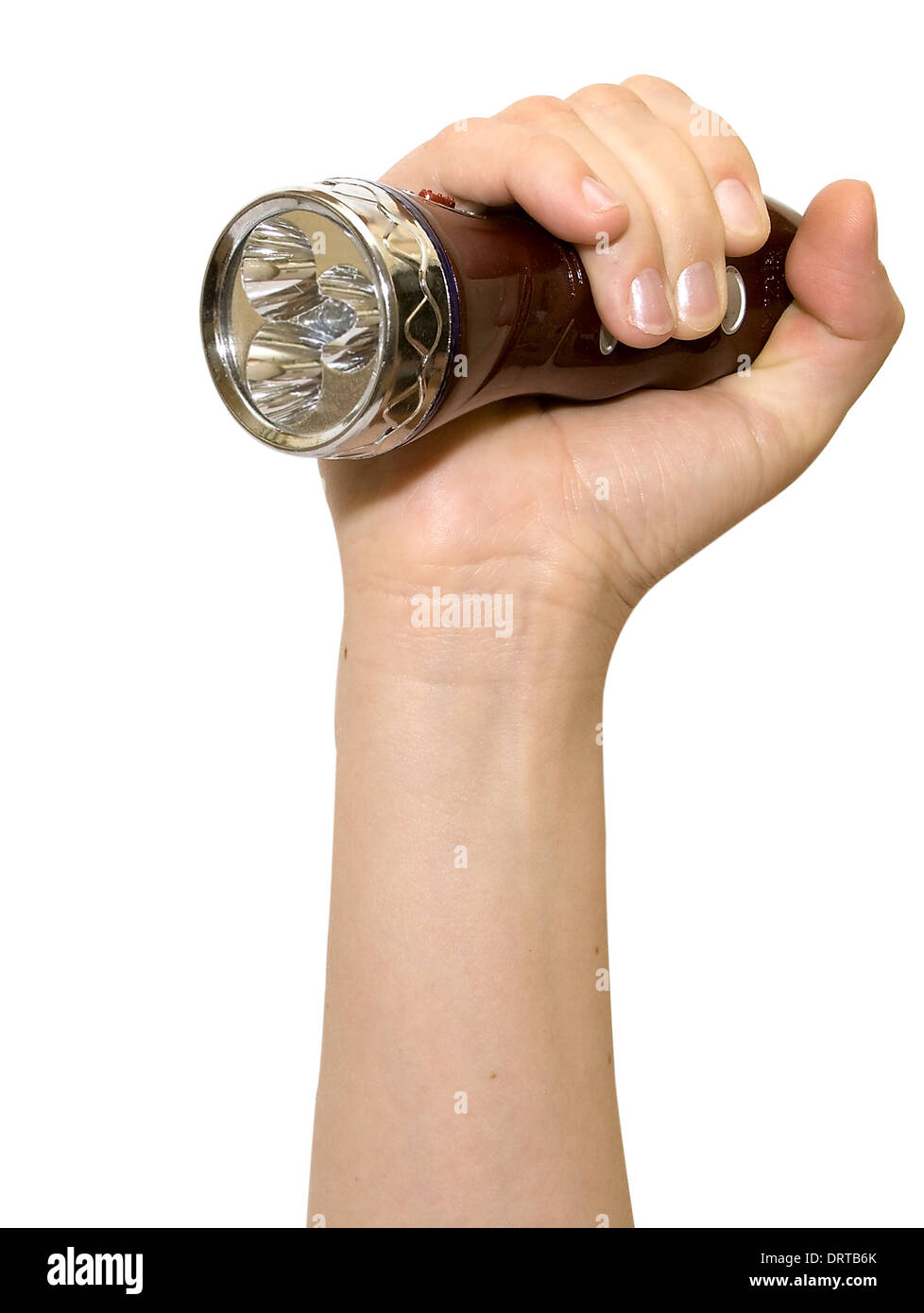 Hand mit kleine Taschenlampe Stockfoto