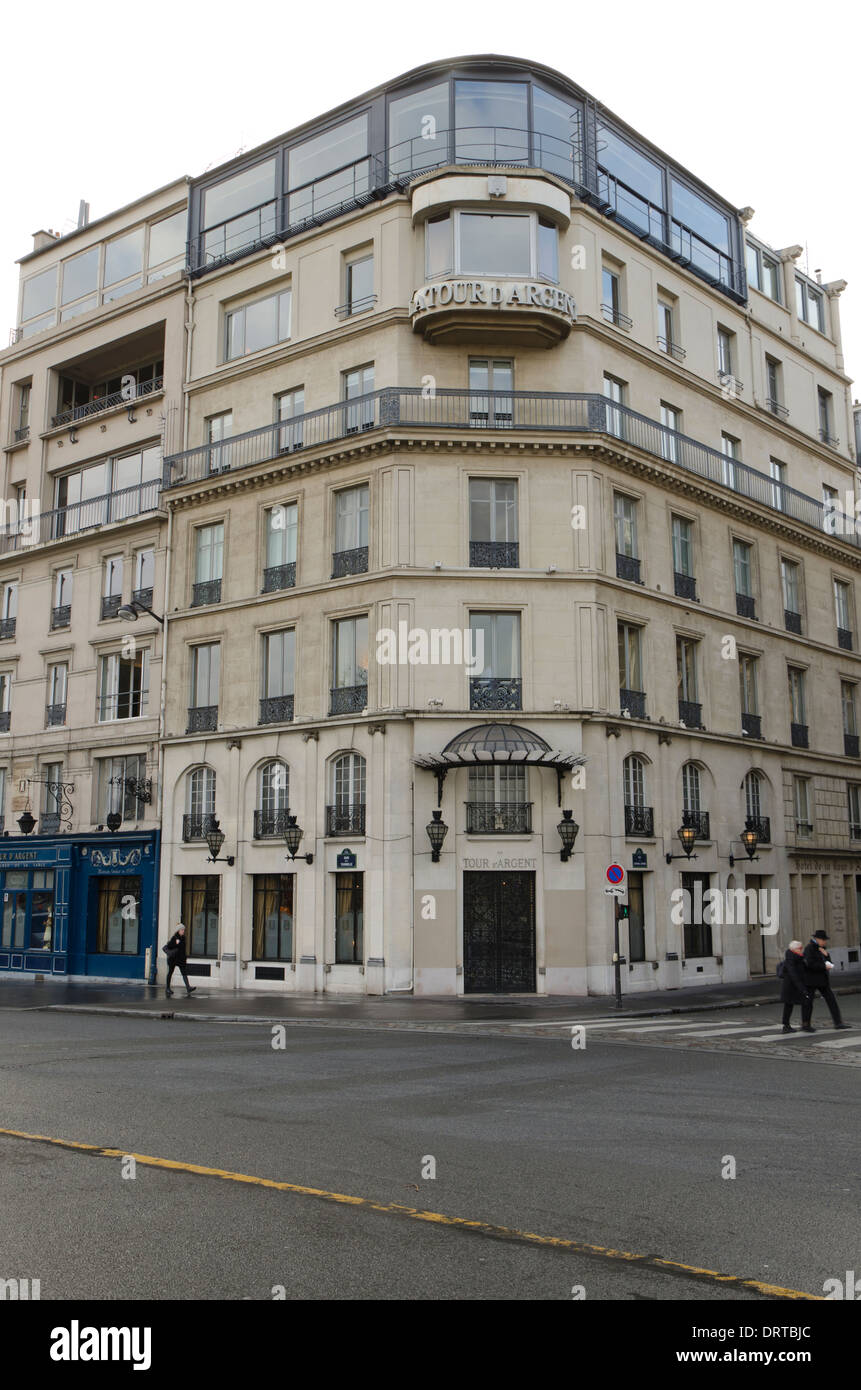 Fassade des Hotelrestaurants La Tour d ' Argent (The Silver Tower) in Paris, Frankreich. Stockfoto