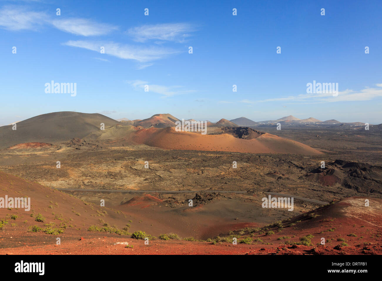 Montanas del Fuego oder Feuerberge und Vulkanlandschaft der Lavaasche und einem jemals Parque Nacional de Timanfaya Lanzarote Stockfoto