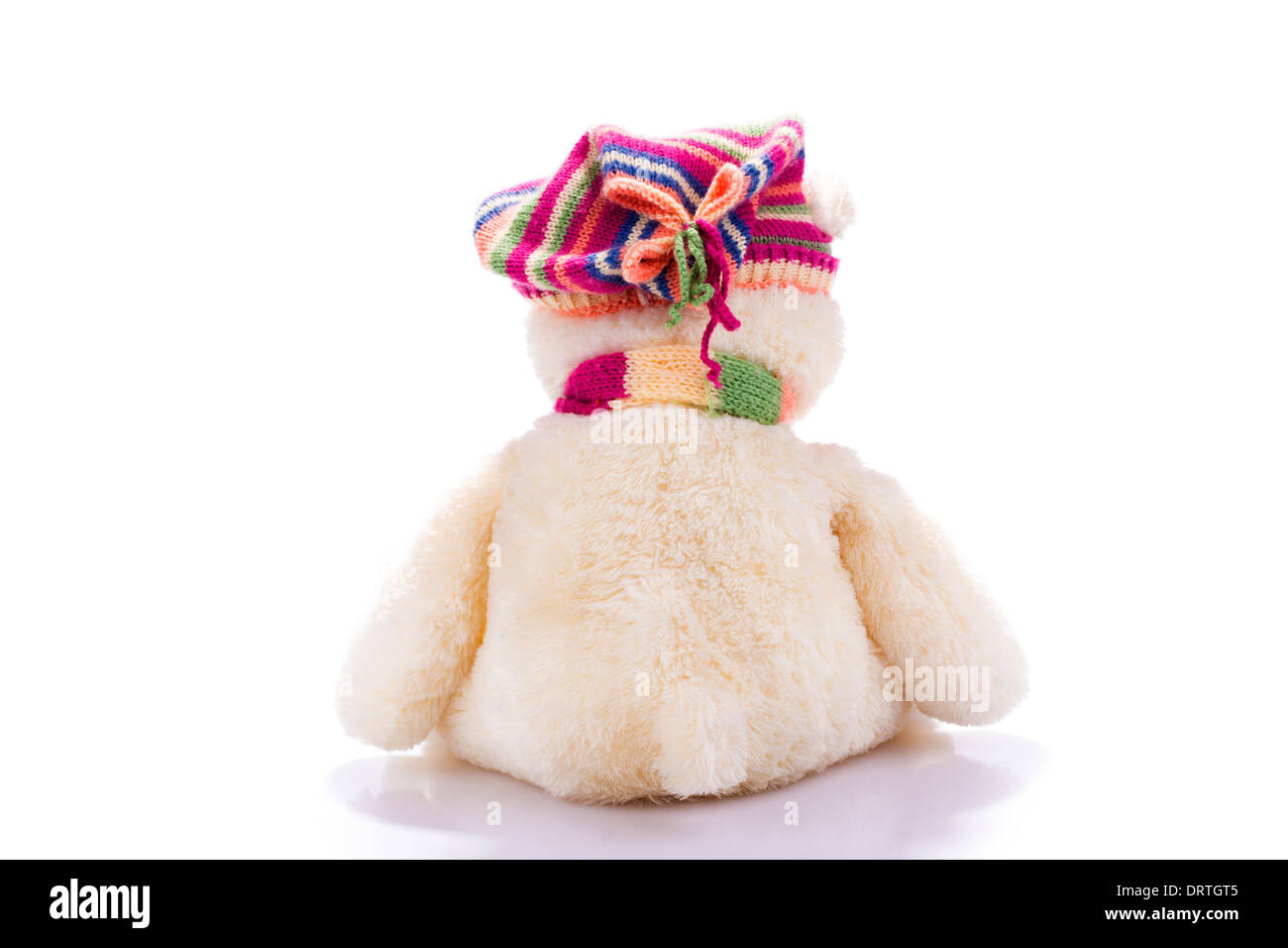 Spielzeug-Teddybären aus zurück isoliert auf weiss Stockfoto