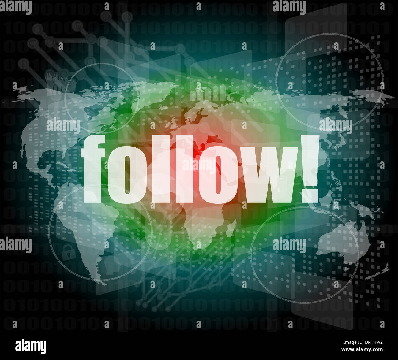 Social-Media-Konzept: Worte folgen auf digital Business-Hintergrund Stockfoto