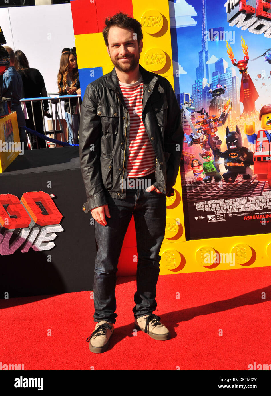 Los Angeles, Kalifornien, USA. 1. Februar 2014. Charlie Day an der Los Angeles-Premiere von "The Lego Movie'' im Regency Village Theater in Westwood, Kalifornien am 1. Februar 2014 statt. 2014-Credit: D. Long/Globe Photos/ZUMAPRESS.com/Alamy Live-Nachrichten Stockfoto