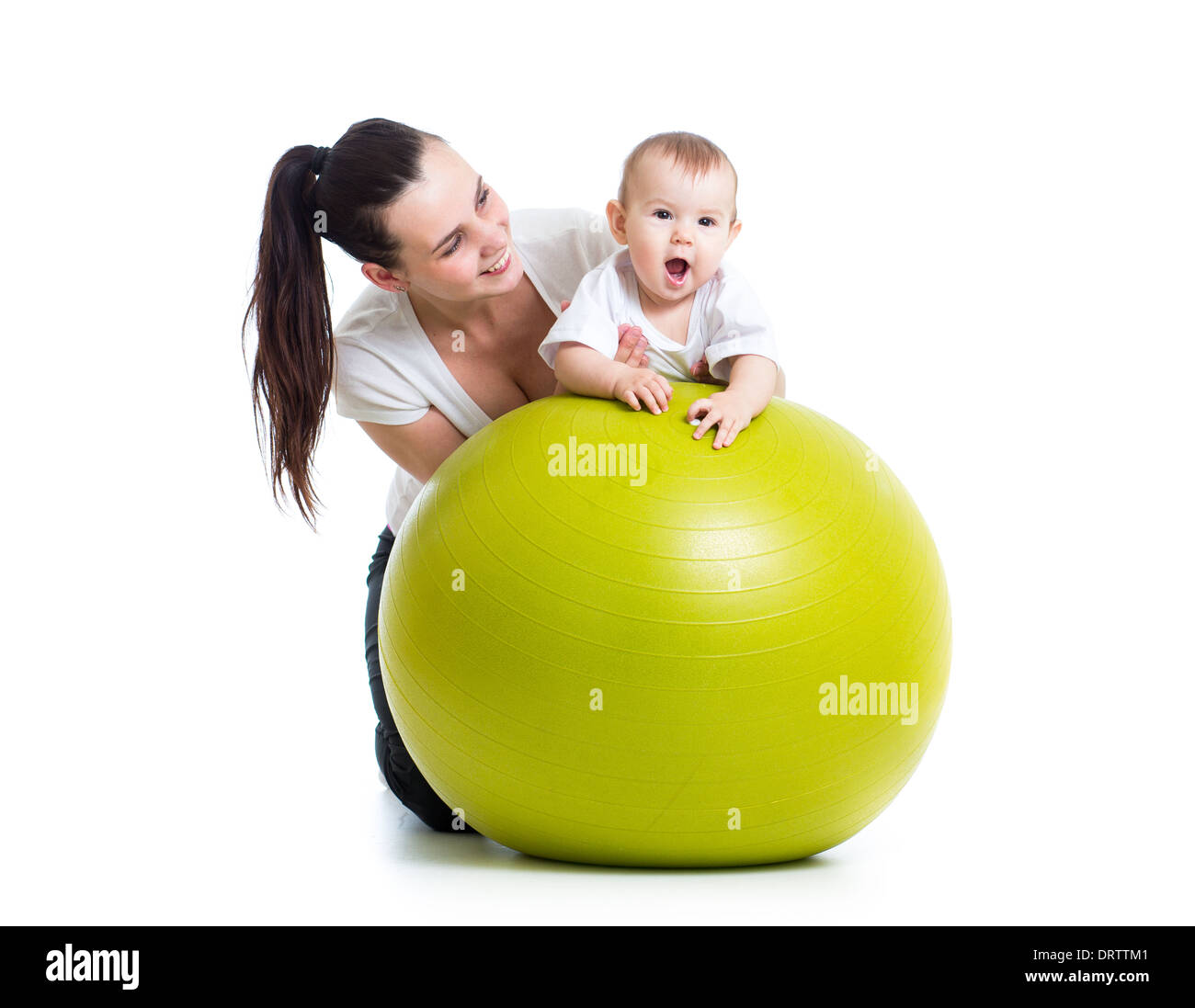 Gymnastik für Baby mit Fitness-ball Stockfoto