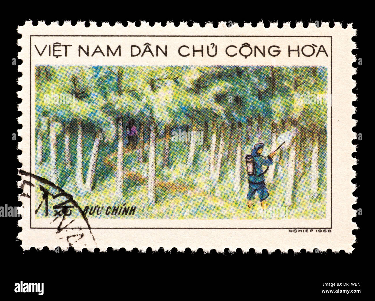 Briefmarke aus Vietnam, Schutz der Wälder darstellen. Stockfoto