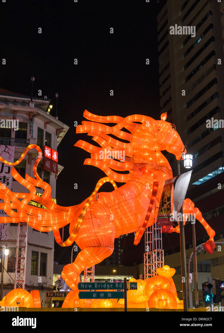 Chinesisches Neujahr 2014 Straßendekoration im Jahr des Pferdes, Chinatown, Singapur Stockfoto