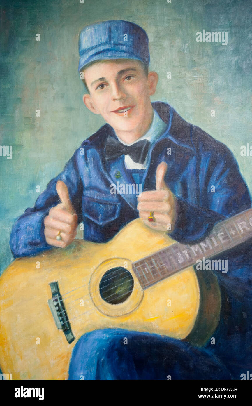 Gemälde Porträt des Musikers Jimmie Rodgers Jodler Gitarrist von Meridian Mississippi MS Country-Sänger Stockfoto