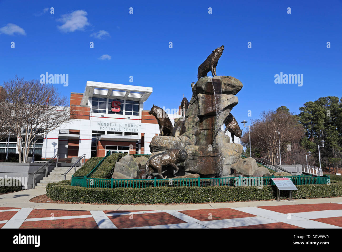 Wolfpack Wölfe Skulptur, Statue, vor dem H. Murphy Fußball Center an der NC State University, North Carolina. Stockfoto