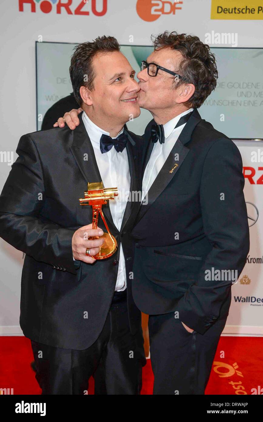 Guido Maria Kretschmer Gewinner und Ehemann Frank Mutters am 49Die Goldene Kamera 2014 im Hangar Flughafen Tempelhof in Berlin, Deutschland, am 01. Februar 2014. Stockfoto