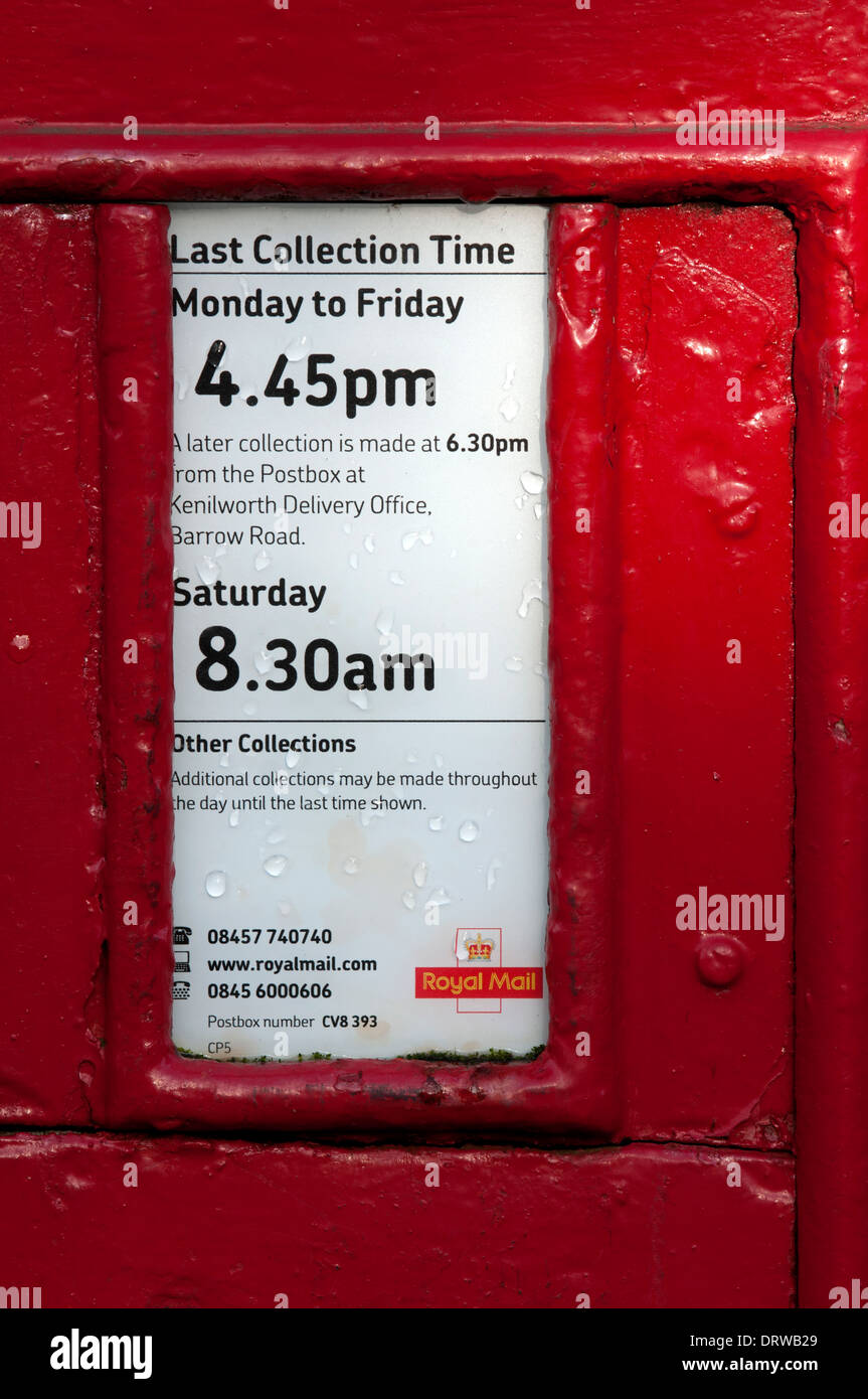 Post Box Sammlungen Platte, UK Stockfoto