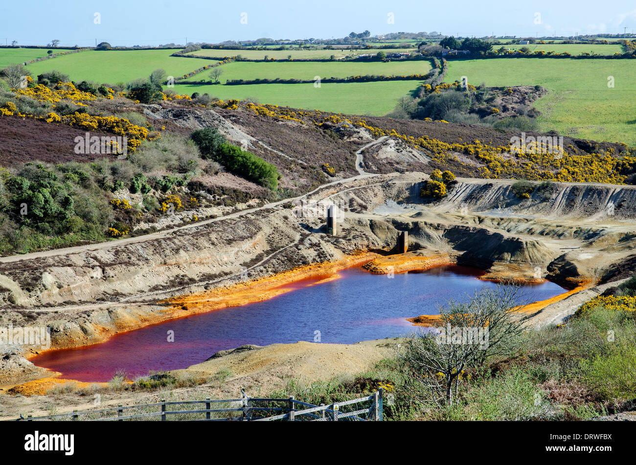 Die vernarbte Landschaft aus einem alten Kupfer mine bei Wheal Magd in der Nähe von St.Day in Cornwall, Großbritannien Stockfoto