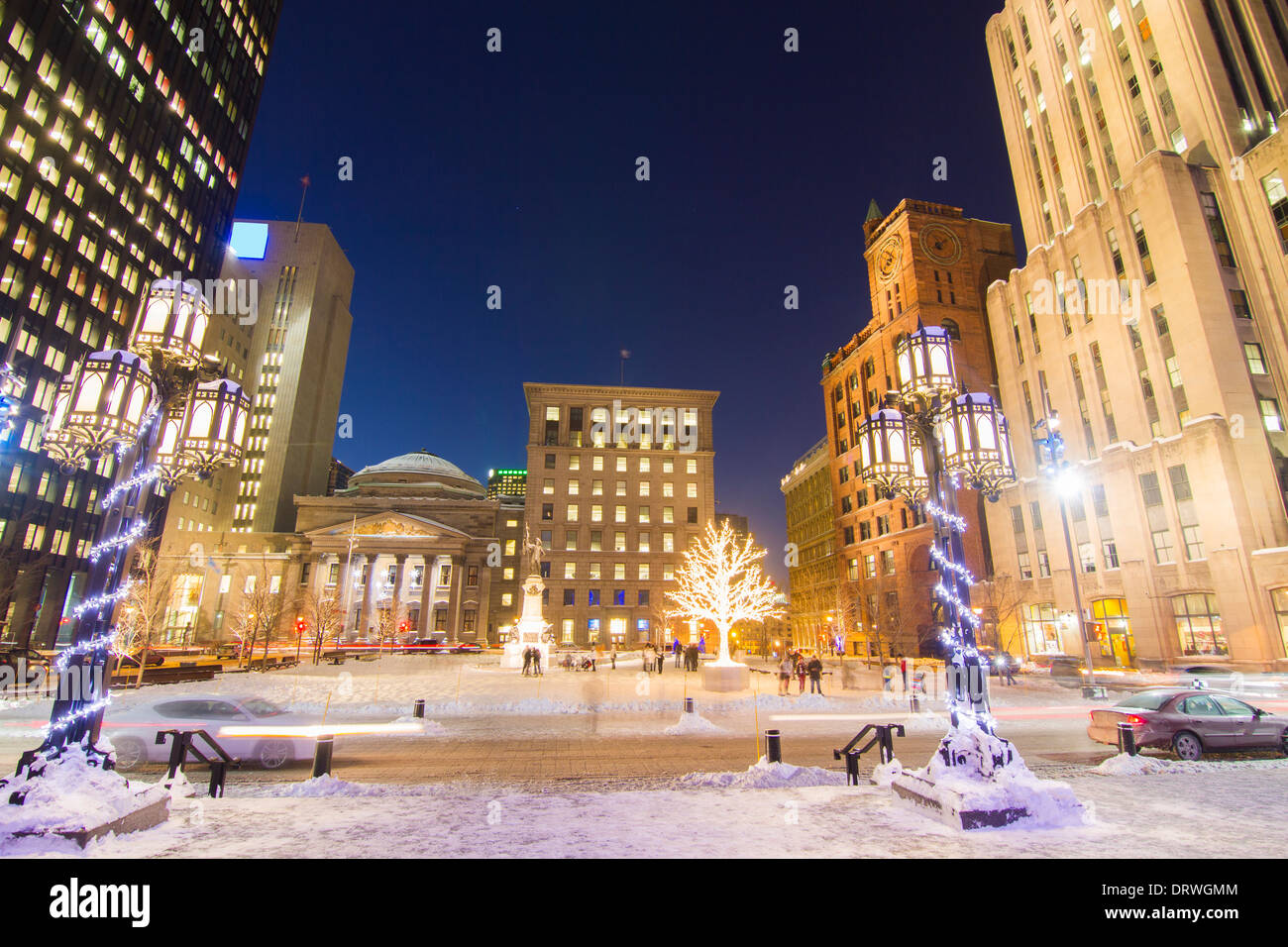 Place d ' Armes-Montreal im winter Stockfoto