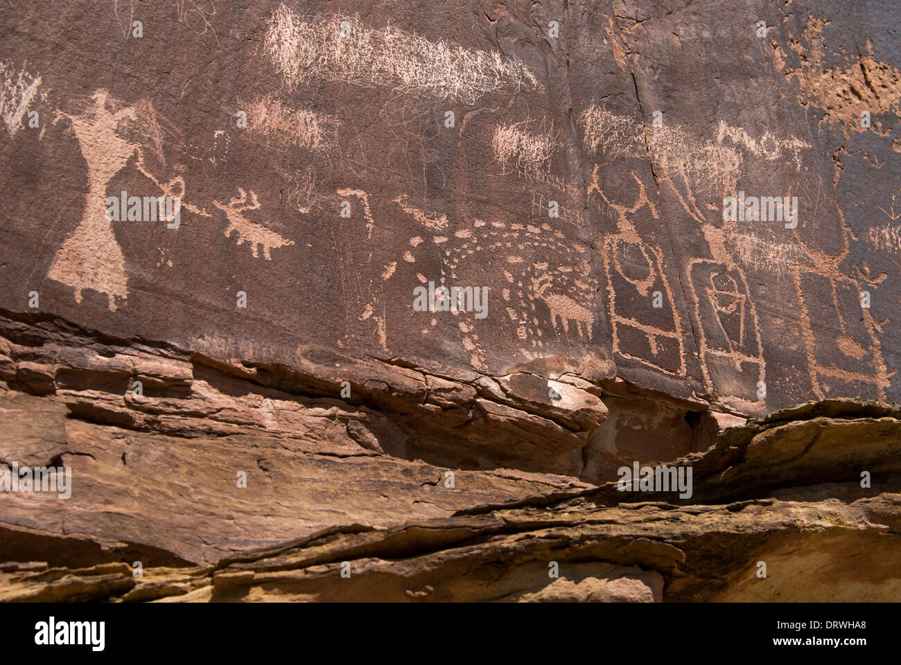Hunter & Schamanen Petroglyph Escalante River Weltkulturerbe Grand Staircase Escalante Utah USA Stockfoto