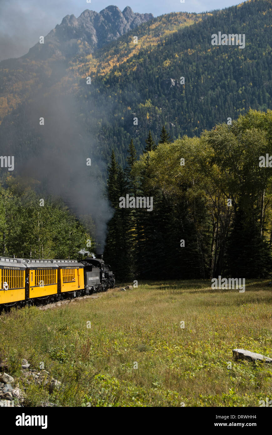 Dampfmaschine Richtung Norden nach Silverton Durango-Silverton Zug Colorado USA Stockfoto