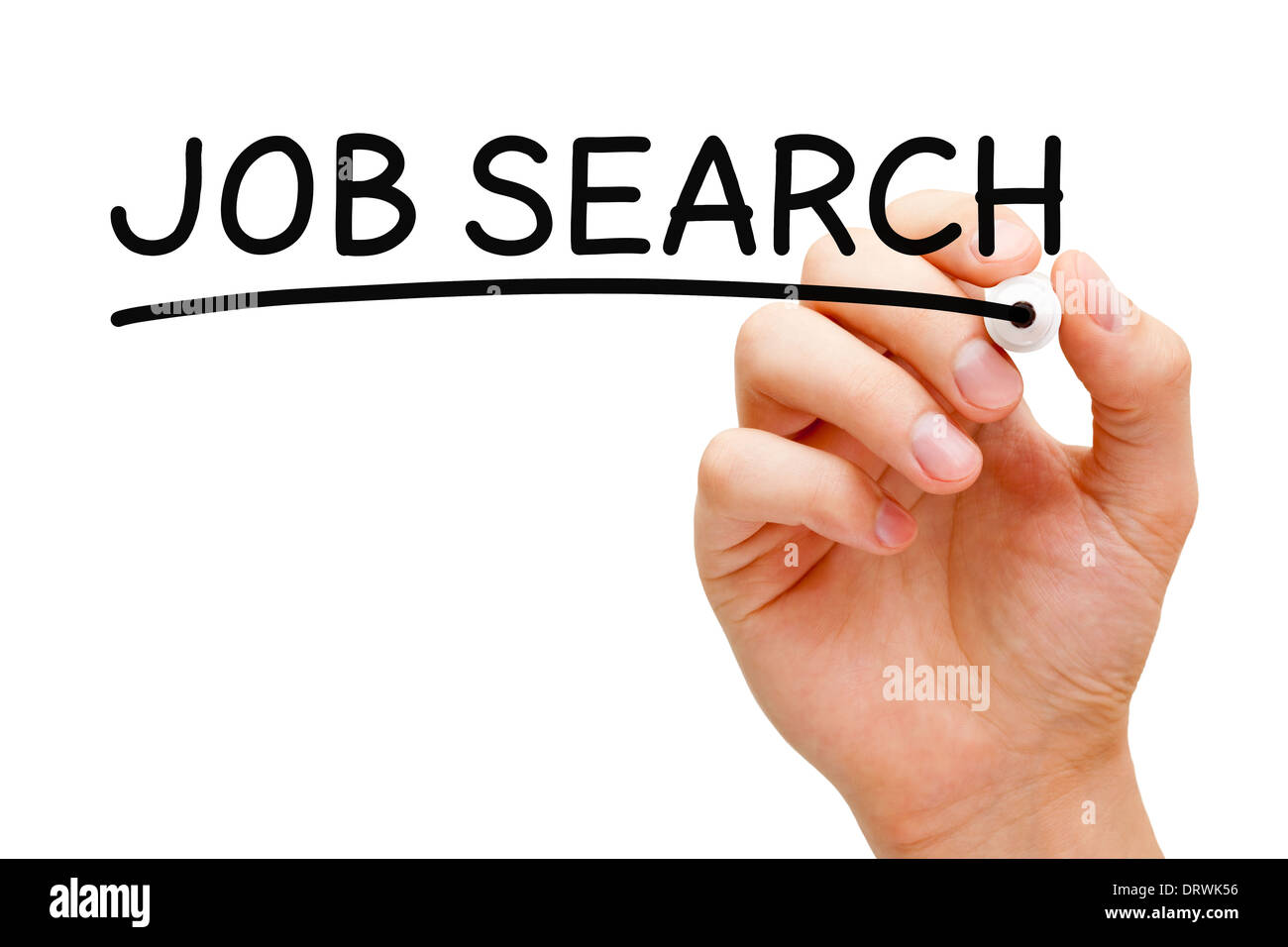 Handschrift Jobsuche mit schwarzem Filzstift auf transparente wischen. Stockfoto