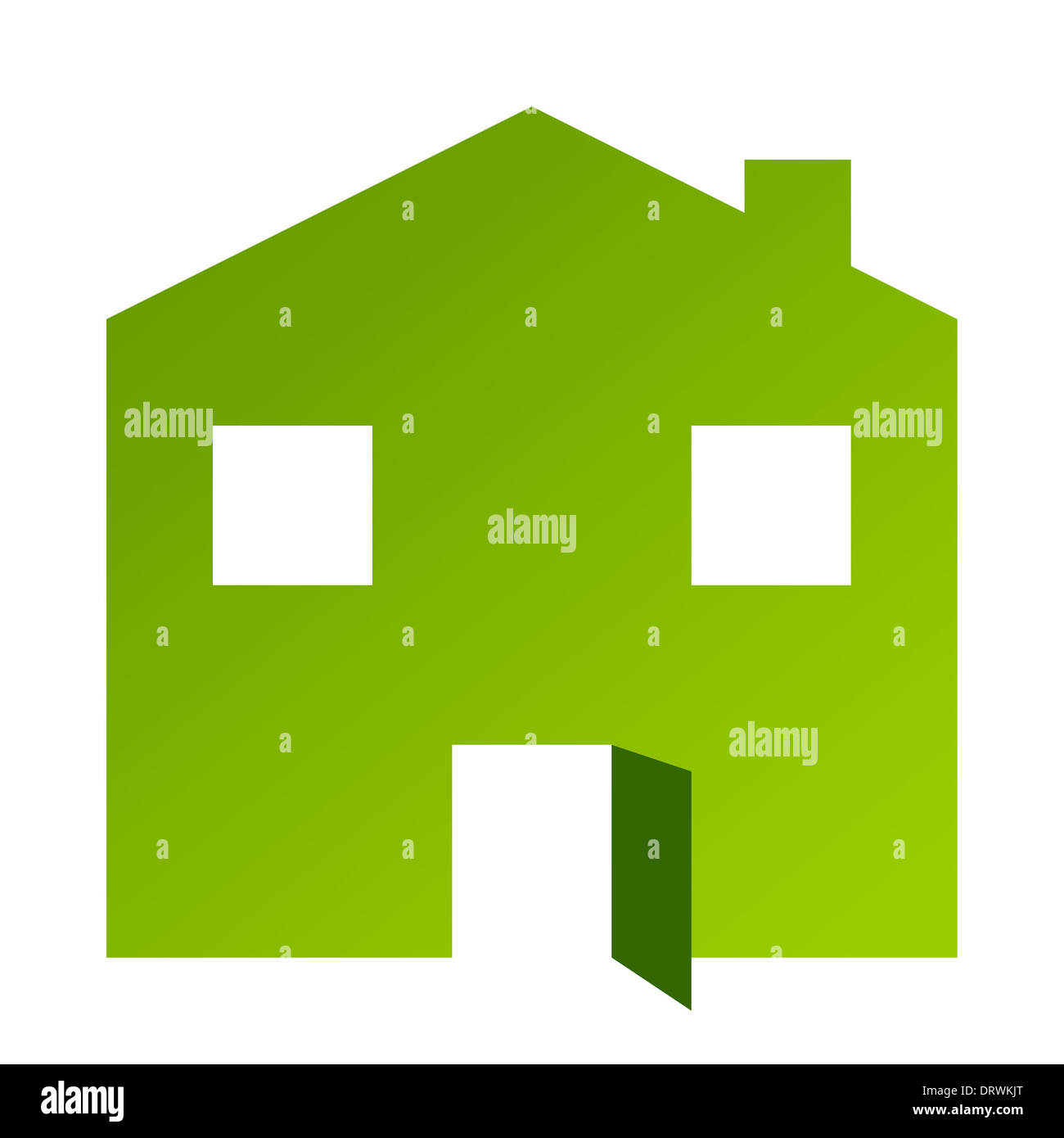 Grünes Haus oder Wohnung mit offener Tür Stockfoto