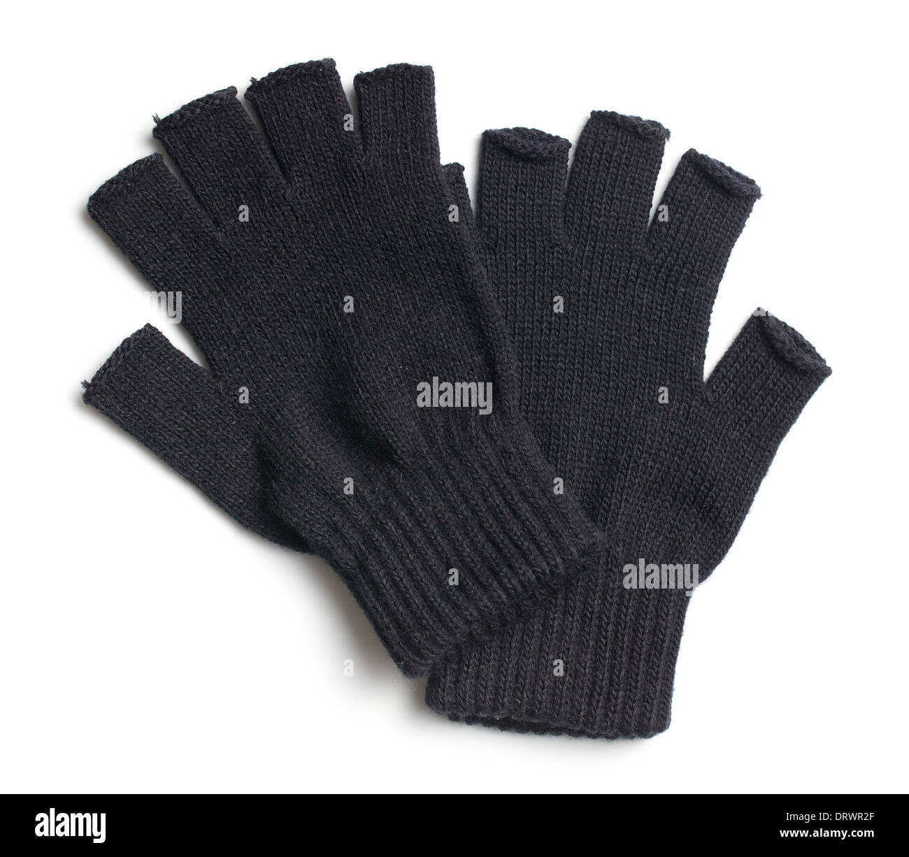 Draufsicht des schwarzen Handschuhe auf weißem Hintergrund Stockfoto