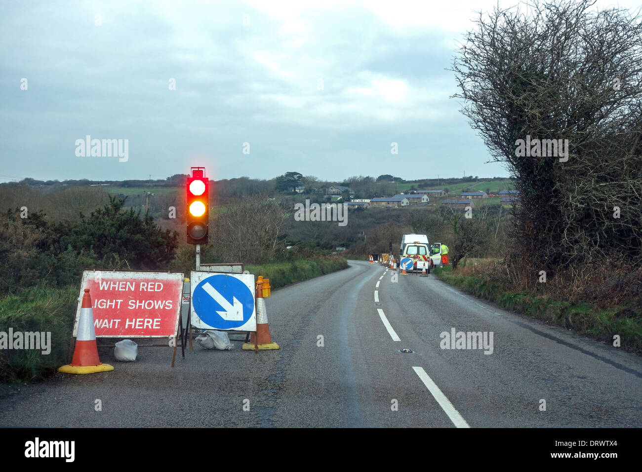 Baustellen auf der Landstraße Stockfoto