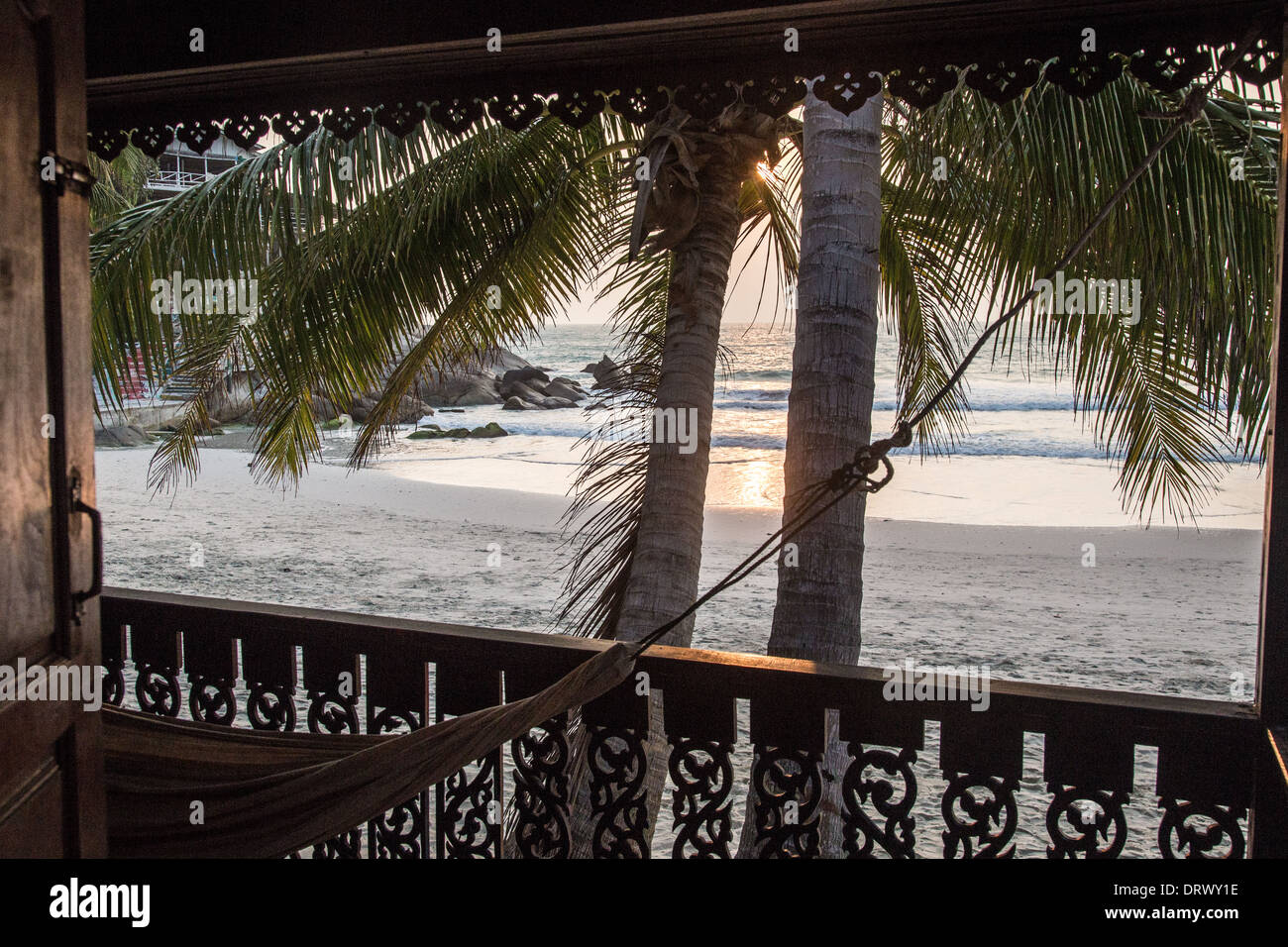 Blick vom Bungalow am Sunrise Beach Hut Rin Stadt, Ko Pha Ngan Insel, Thailand Stockfoto