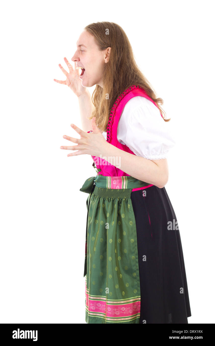 Aufgeregt Mädchen im Dirndl schrie sehr laut Stockfoto