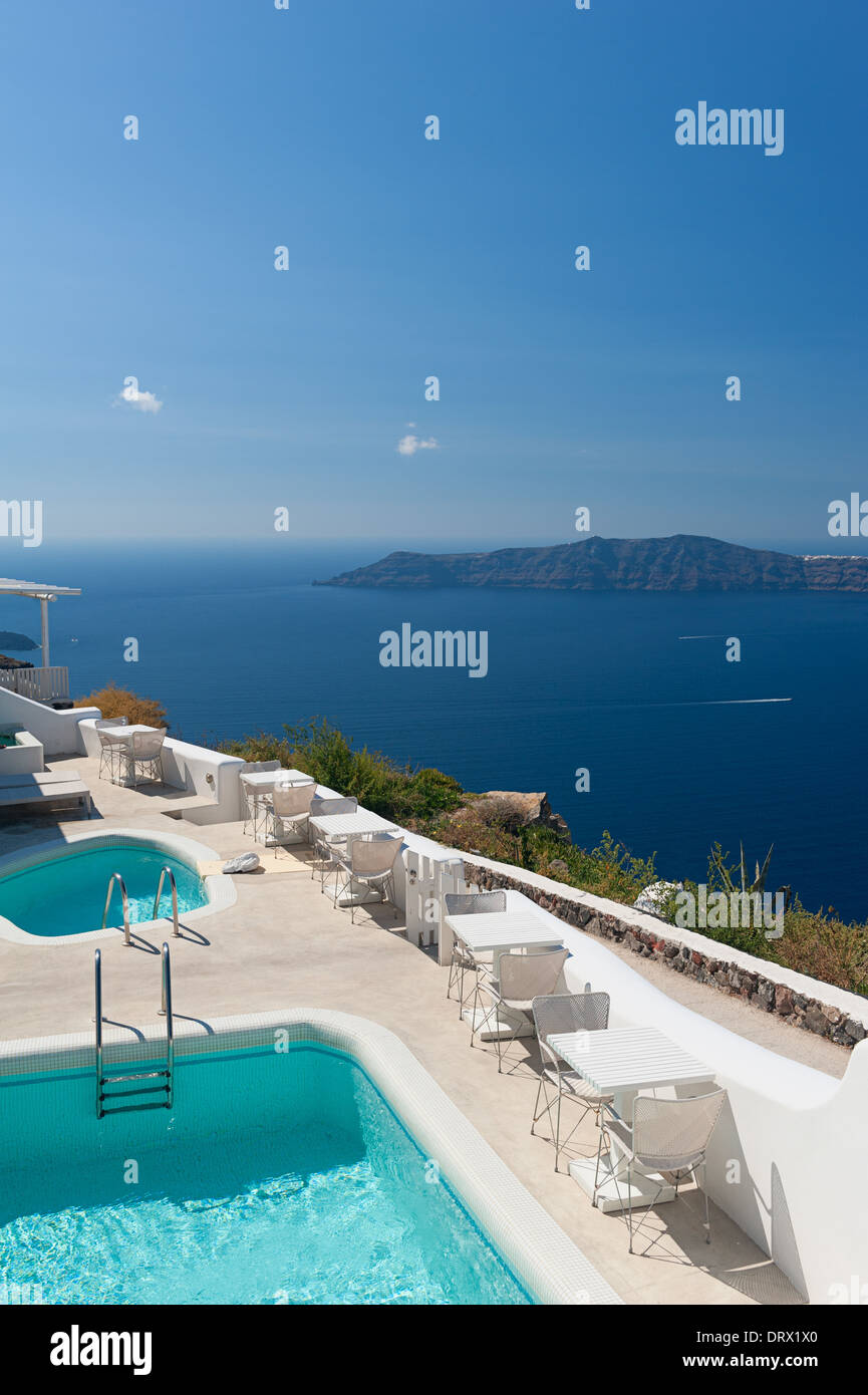 Private Pools in Santorini Griechenland Stockfoto