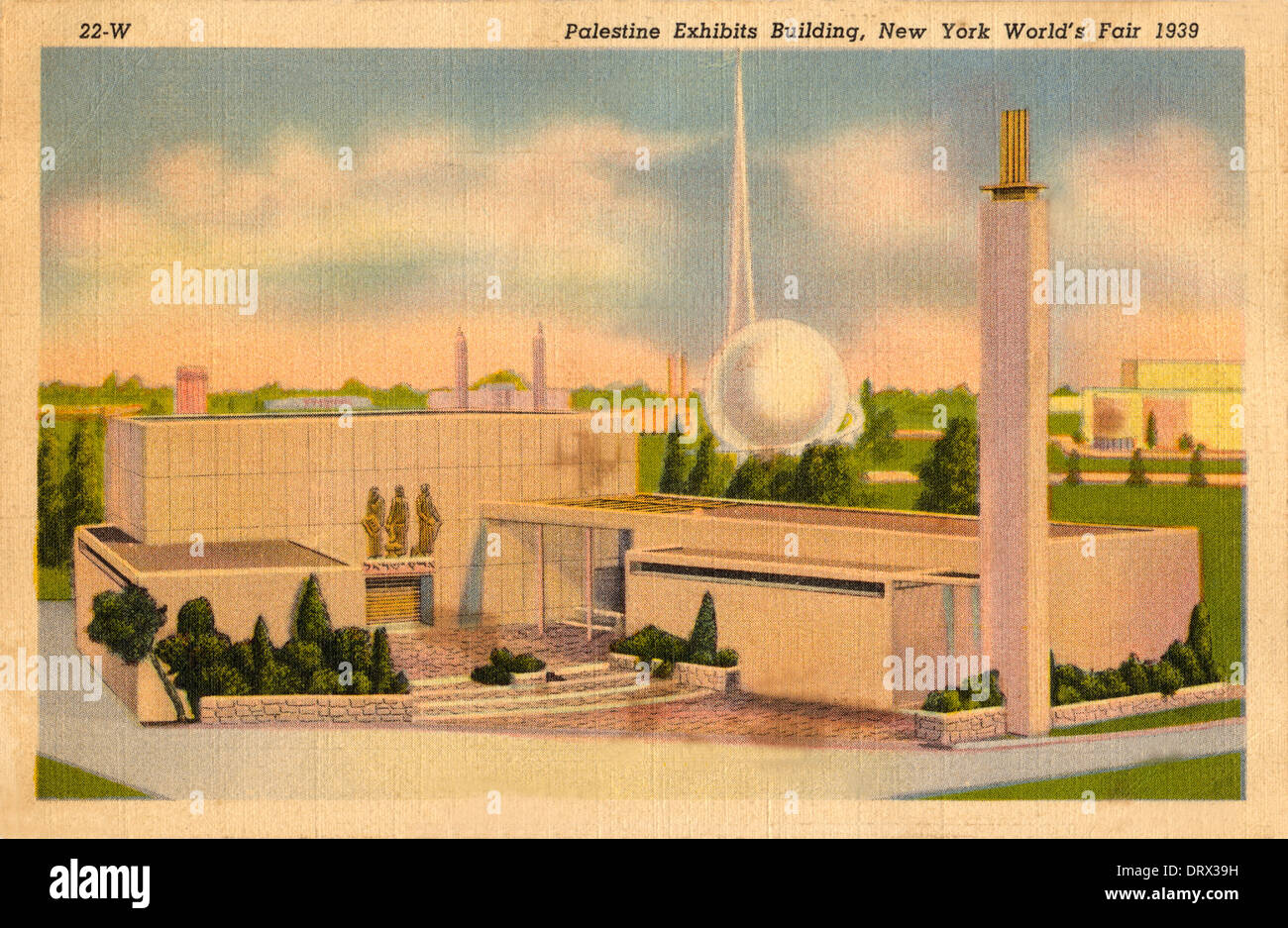Palästina Ausstellungsgebäude an der Messe der Welt in New York (New York World Fair) 1939 vintage United States US USA Postkarte Postkarten Stockfoto