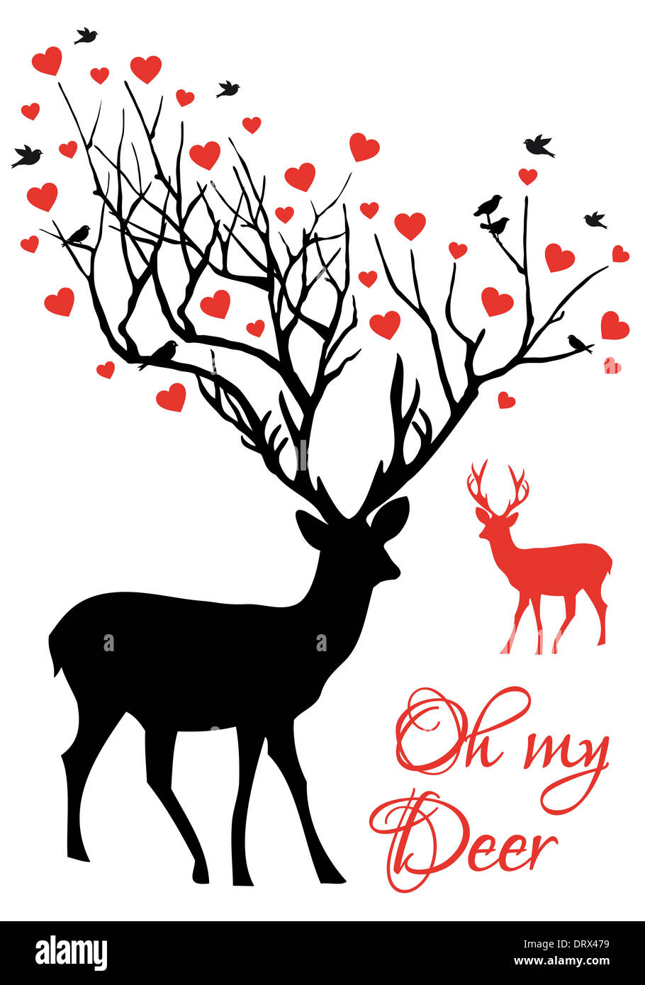 Oh Paar Mein Reh Hirsch Und Doe Mit Roten Herzen Vektor Illustration Stockfotografie Alamy