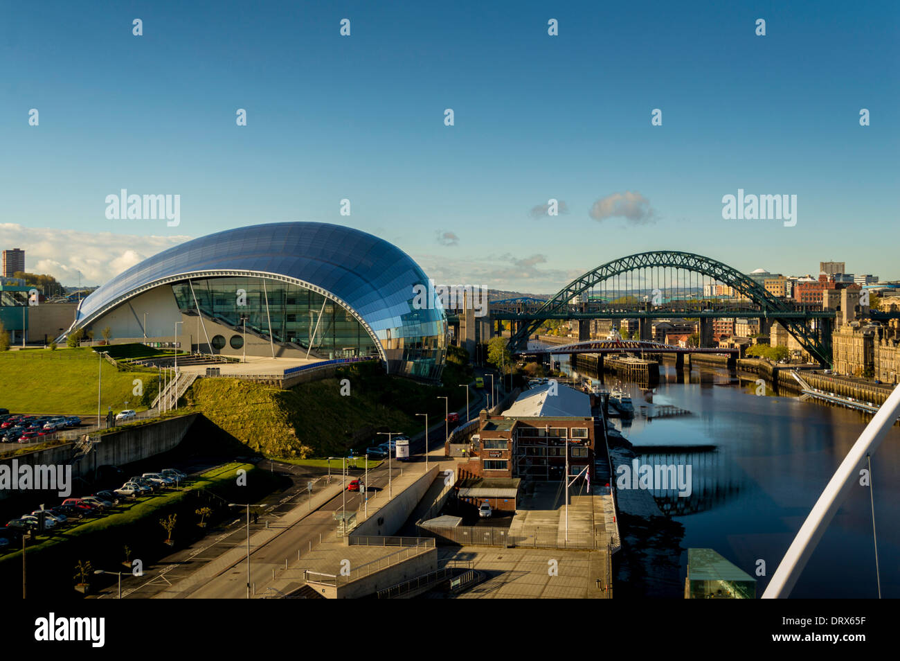 Die Sage Konzertsaal und Tyne Bridge, Gateshead, UK. Stockfoto