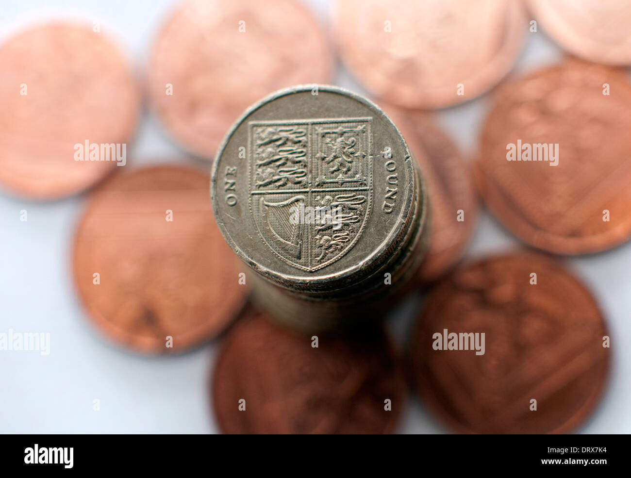 Pfund-Münzen und zwei Pence Münzen, London Stockfoto