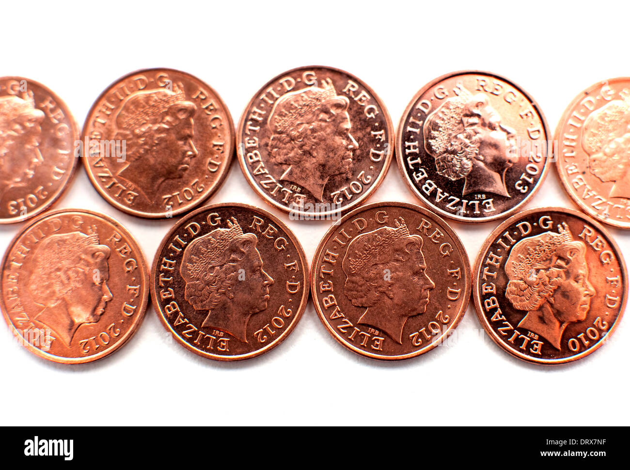 1 Cent Münzen, London Stockfoto