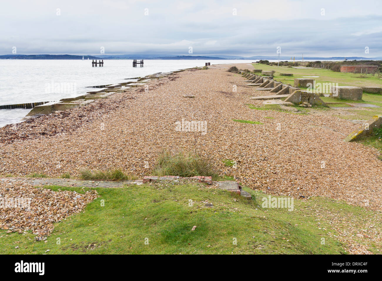 Lepe Beach, WWII Startpunkt für Mulberry Häfen und Abfahrt des d-Day-Truppen. Stockfoto