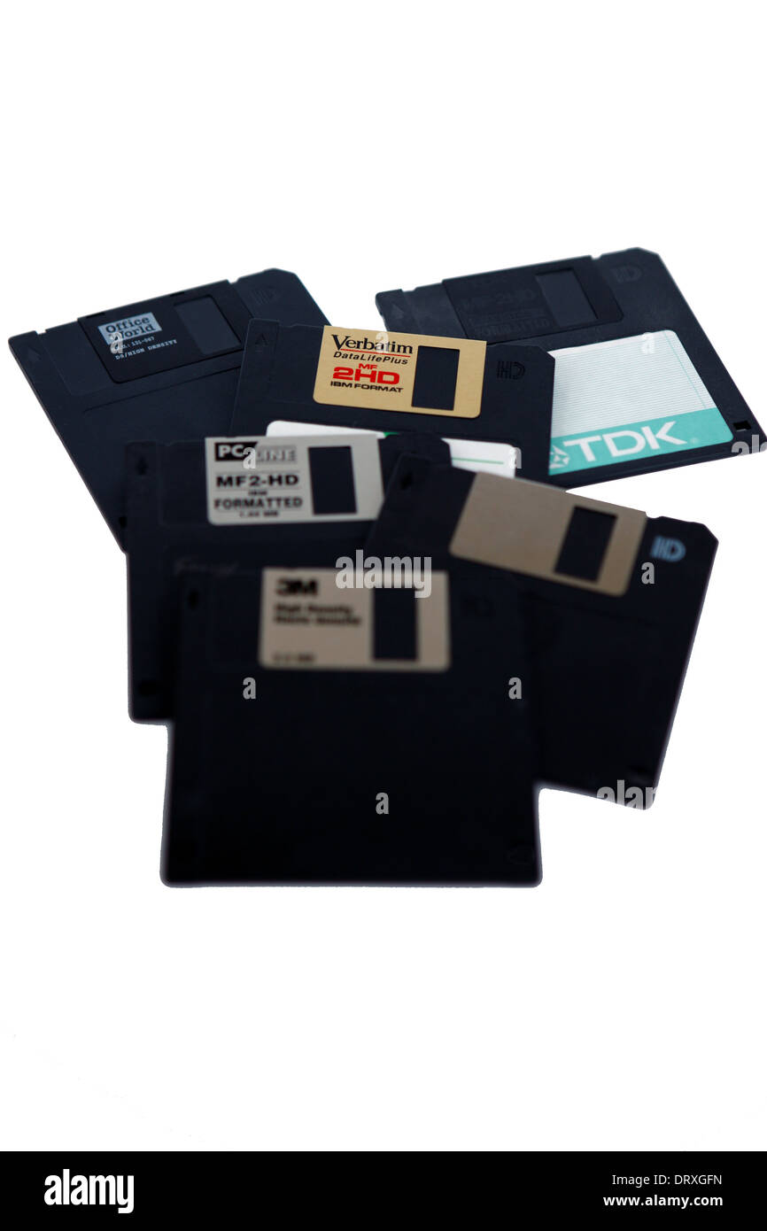 Floppy-Disks auf weißem Hintergrund Stockfoto