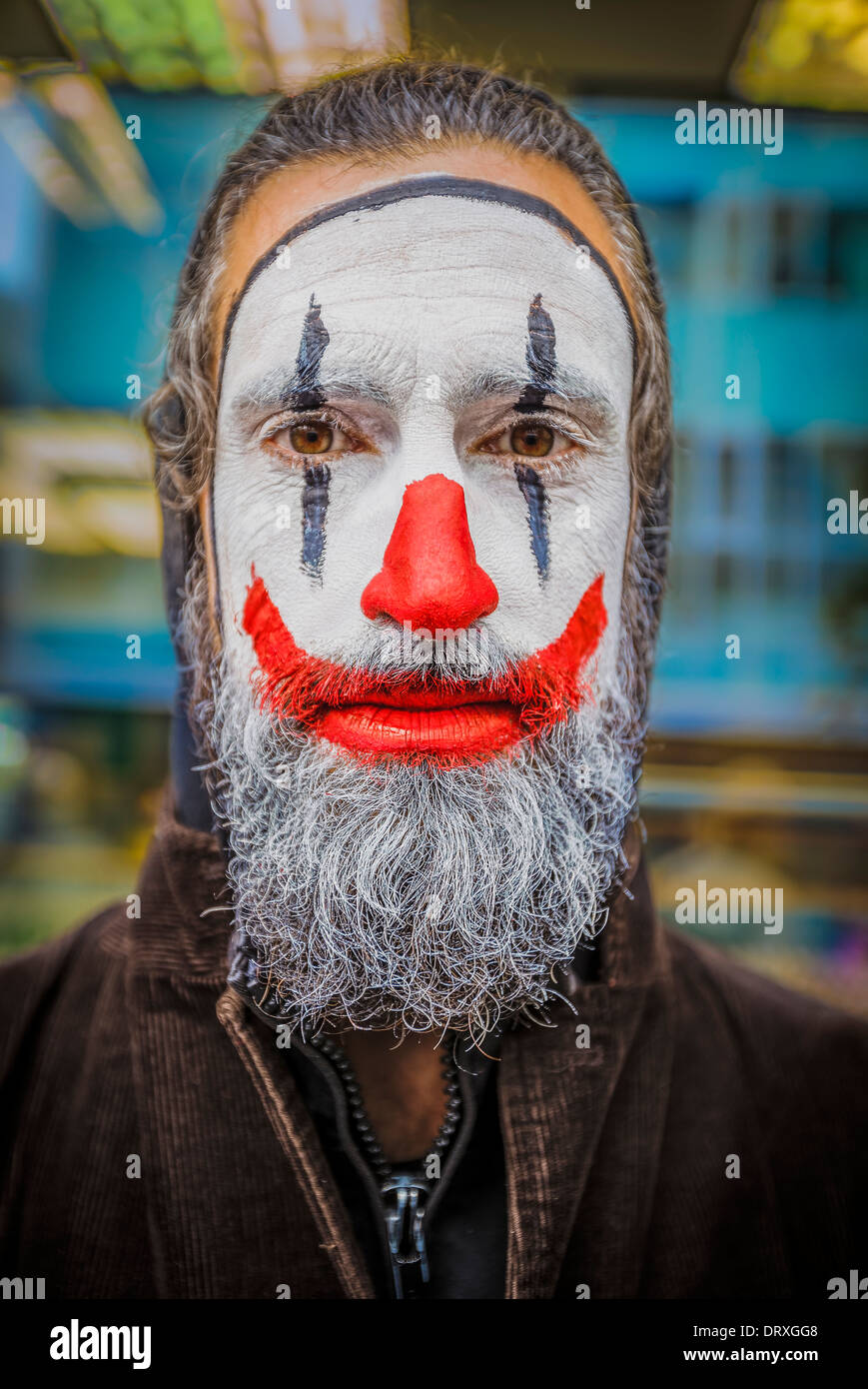 Porträt eines Künstlers mit Clown Make-up, Island Stockfoto