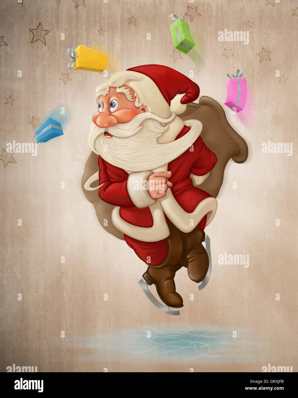 Santa Claus on Ice mit springen Schlittschuhe Stockfoto