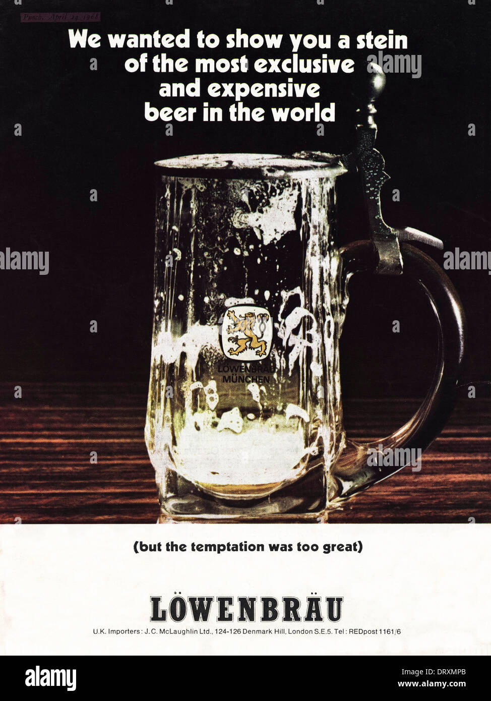 1960er Jahre Magazin Werbung Werbung Löwenbräu Bier, Anzeige ca. 1968 Stockfoto