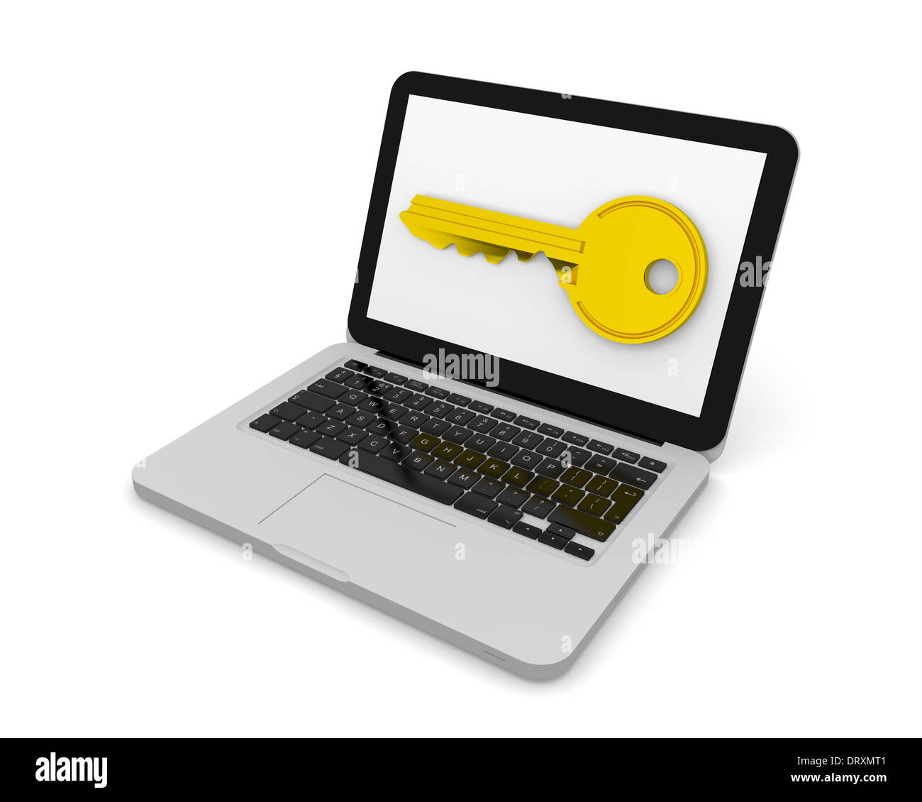 Goldene Schlüssel auf dem Bildschirm eines Laptops Stockfoto