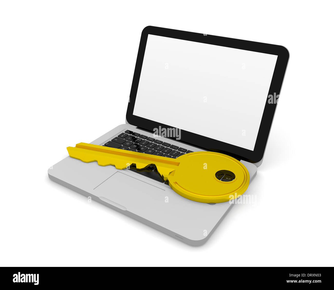 Goldener Schlüssel oben auf einer Tastatur am laptop Stockfoto