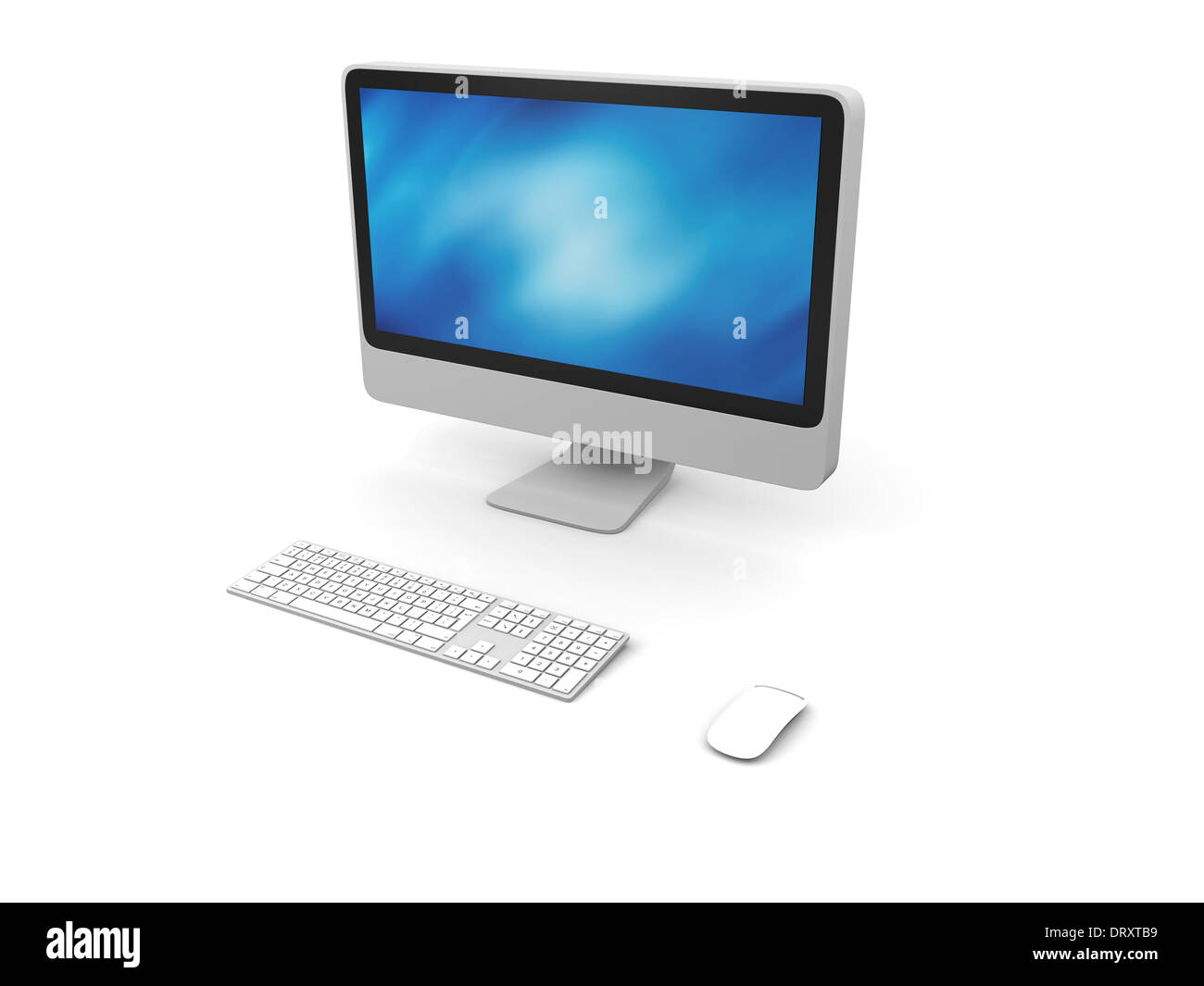 3D Darstellung der modernen Desktop-Computer mit kabelloser Tastatur und Maus Stockfoto
