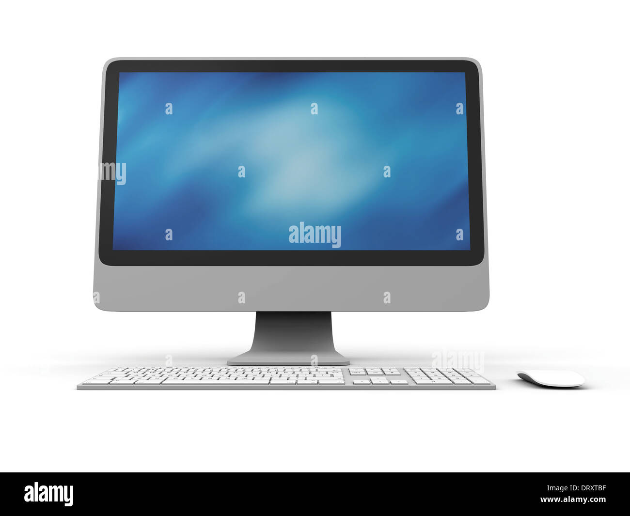 Vorderansicht des modernen Desktop-Computer mit kabelloser Tastatur und Maus Stockfoto