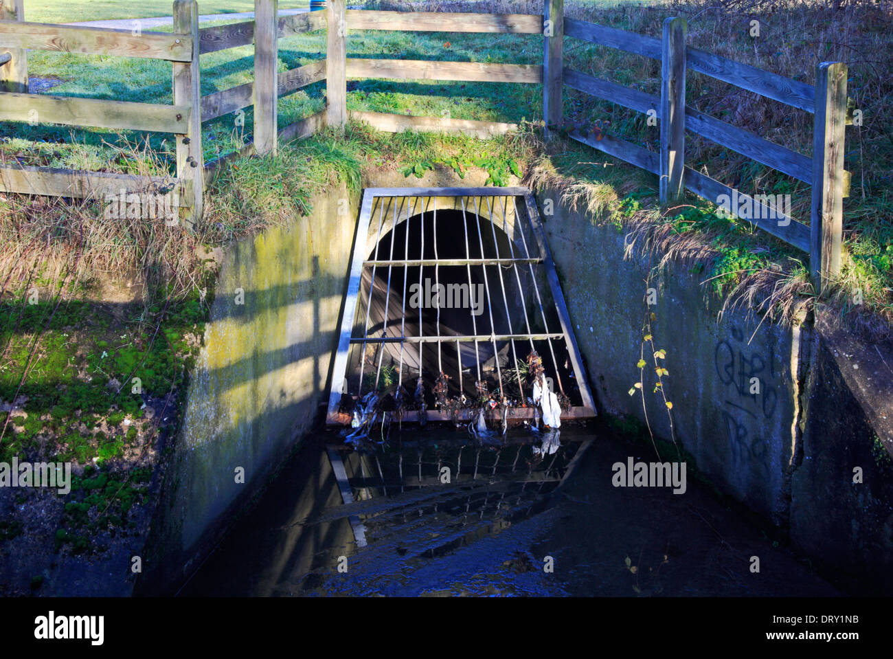 Eine Sturm Wasser ablassen durch den Fluss Wensum in Norwich, Norfolk, England, Vereinigtes Königreich. Stockfoto