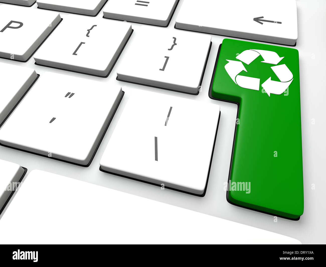 Recycling-Symbol auf Computer Tastatur, Konzept der Rolle der Technologie im Bereich des Umweltschutzes Stockfoto