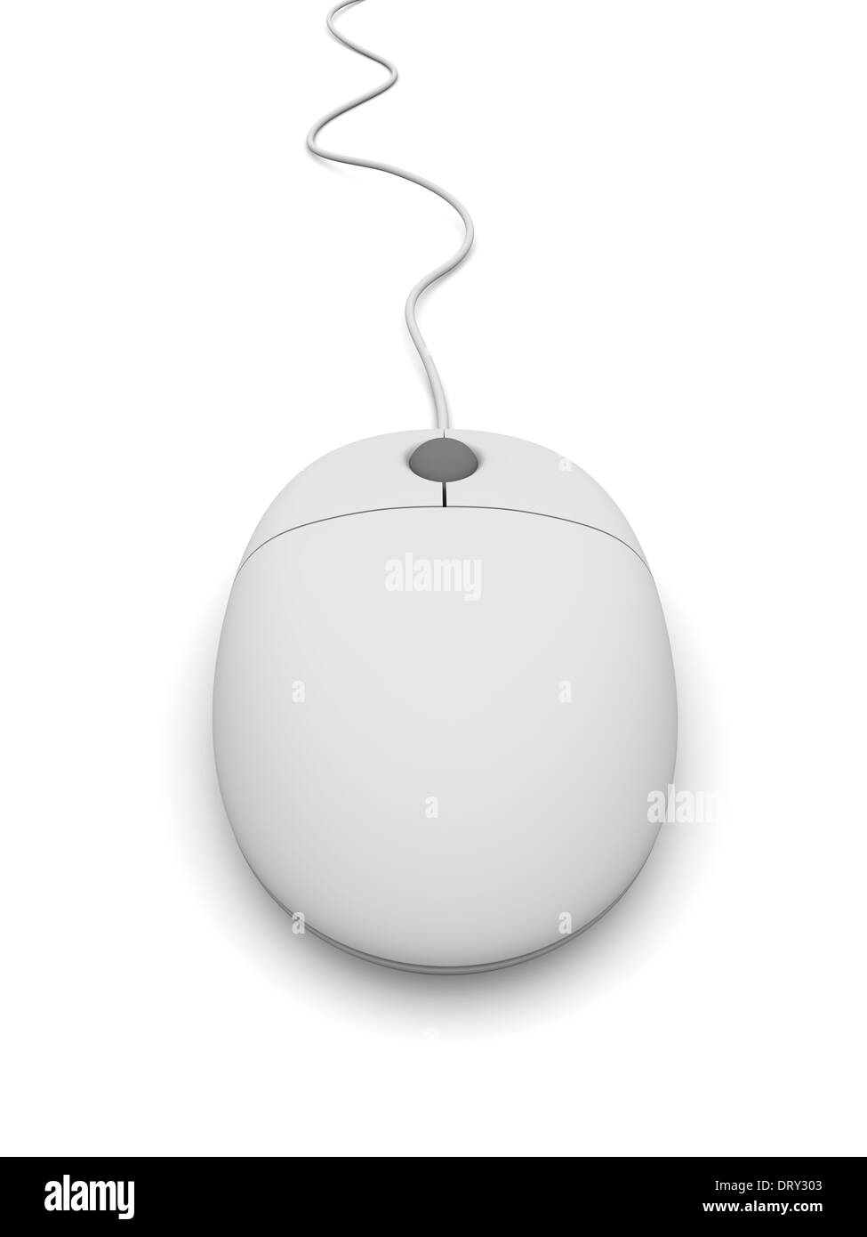 Darstellung der einfachen weißen kabelgebundenen Computer-Maus isoliert auf weißem Hintergrund Stockfoto